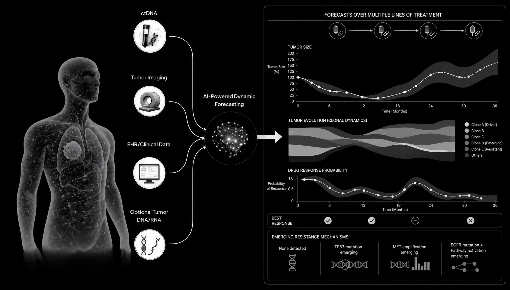 TRACE dynamic forecasting: tumor size, evolution, treatment response, and emerging resistance across lines of therapy